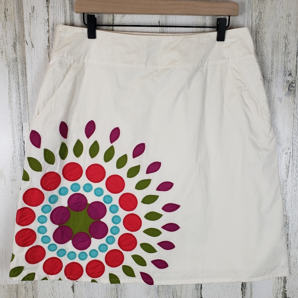 Boden White Mini Skirt with Colorful Floral Design
